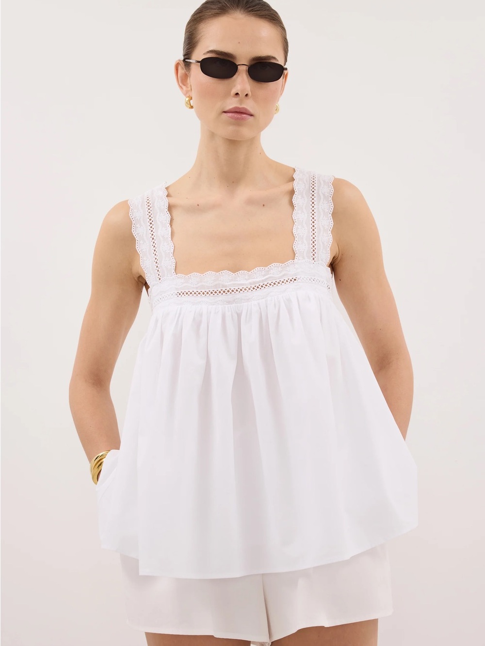 DISSH Miranda White Lace Trim Top